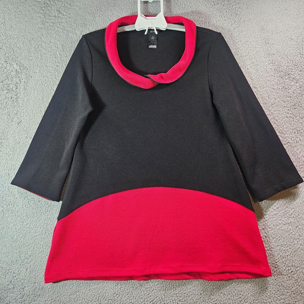 Ali Miles Tunic Top Wome Medium Stretch Black Red  3/4 Sleeve‎